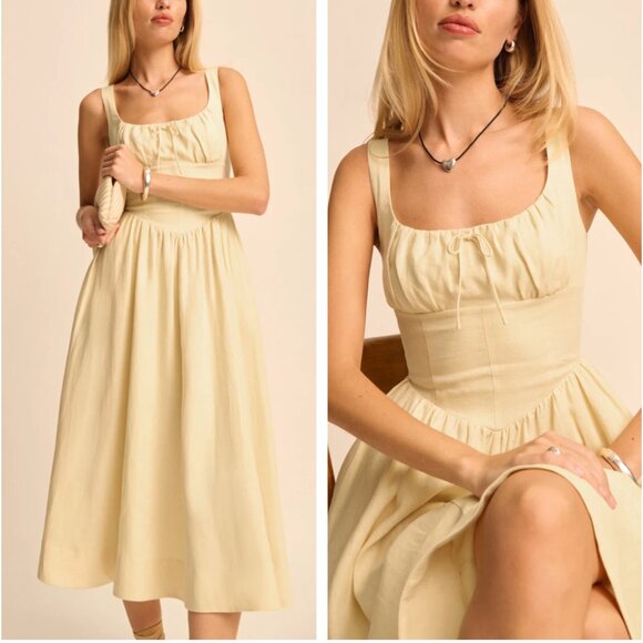 Reformation Dresses & Skirts - NWT Reformation Balia Linen Midi Dress Sz6 Parmesan Yellow Linen Casual